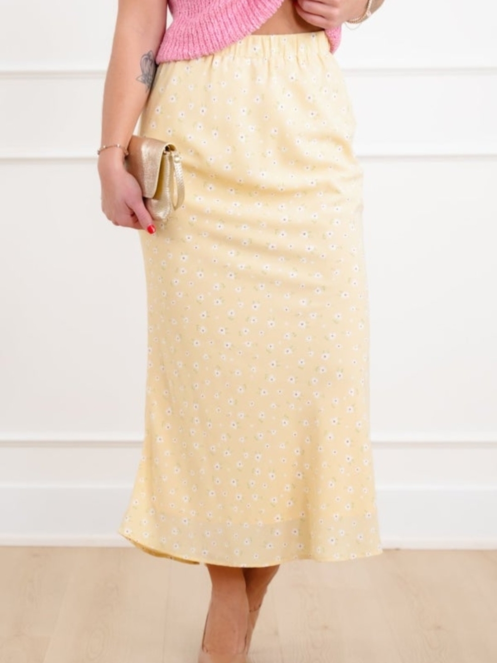 Wishlist Yellow Print Midi Skirt